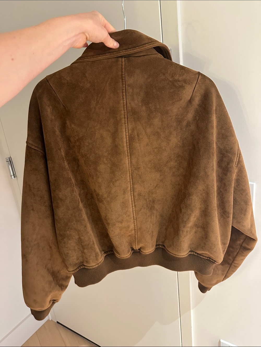 Zara Brown faux Suede Bomber Jacket - Picture 4 of 5